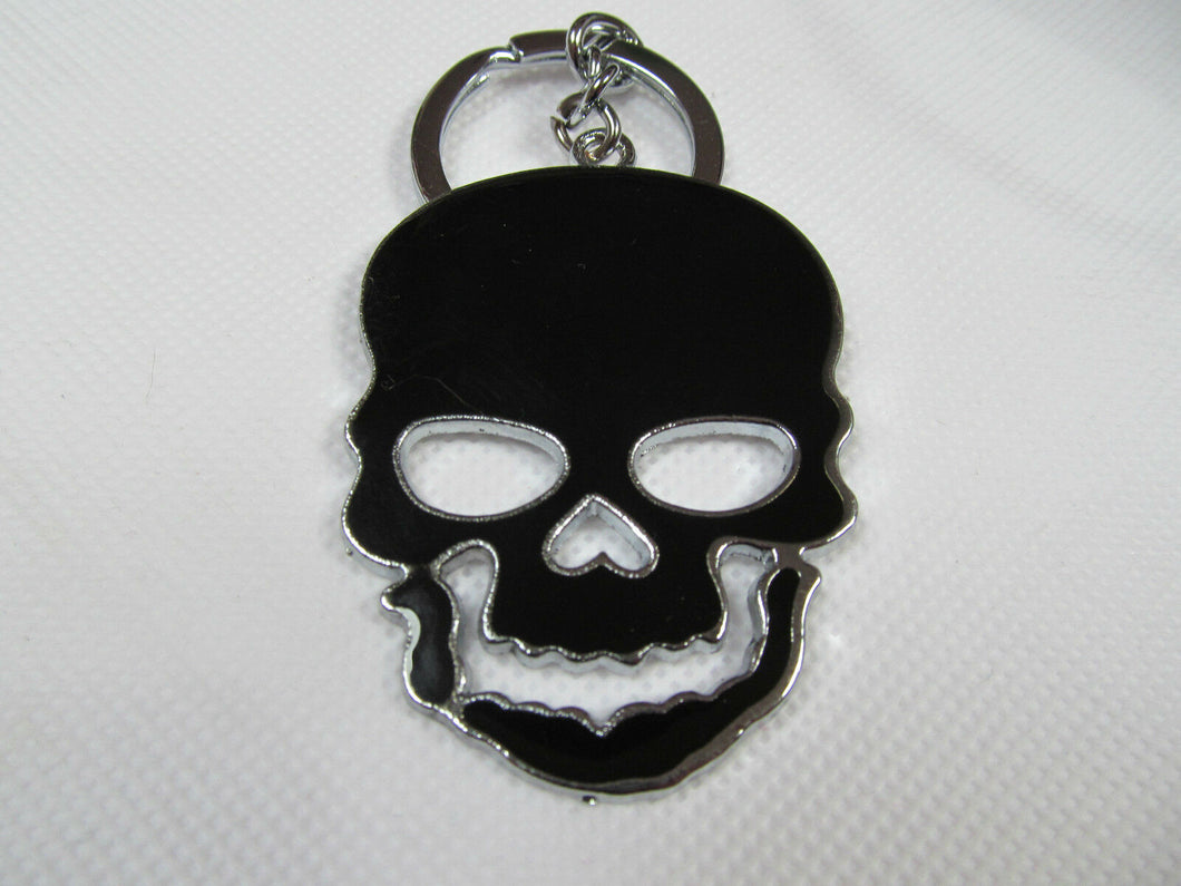 LARGE SCARY SKULL ENAMEL METAL KEYRING GIFT CHARM 3 COLOURS:PINK, BLACK or WHITE