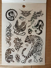 Load image into Gallery viewer, LARGE SHEET MEN&#39;S TEMPORARY TATTOOS TIGERS BLACK SKETCH DESIGN UKSELLER FREE P&amp;P

