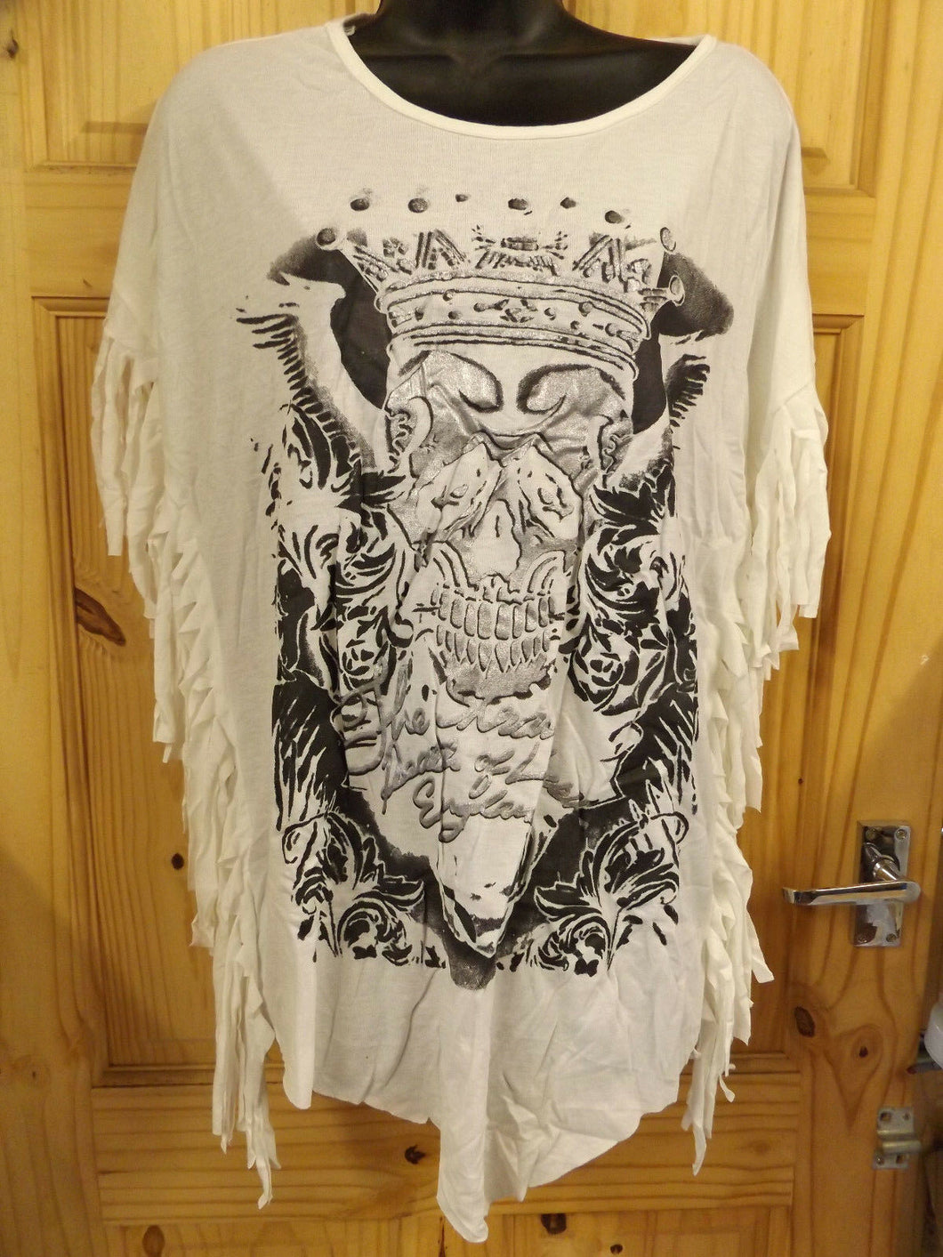 White Halloween Fringed Skull Ladies Poncho Oversized Top T-shirt Free UK P&P