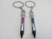 Load image into Gallery viewer, 2 LOVERS PINK/BLUE SANDS OF TIME BULLETS WITH CUTE BEARS KEYRING GIFT UK SELLER
