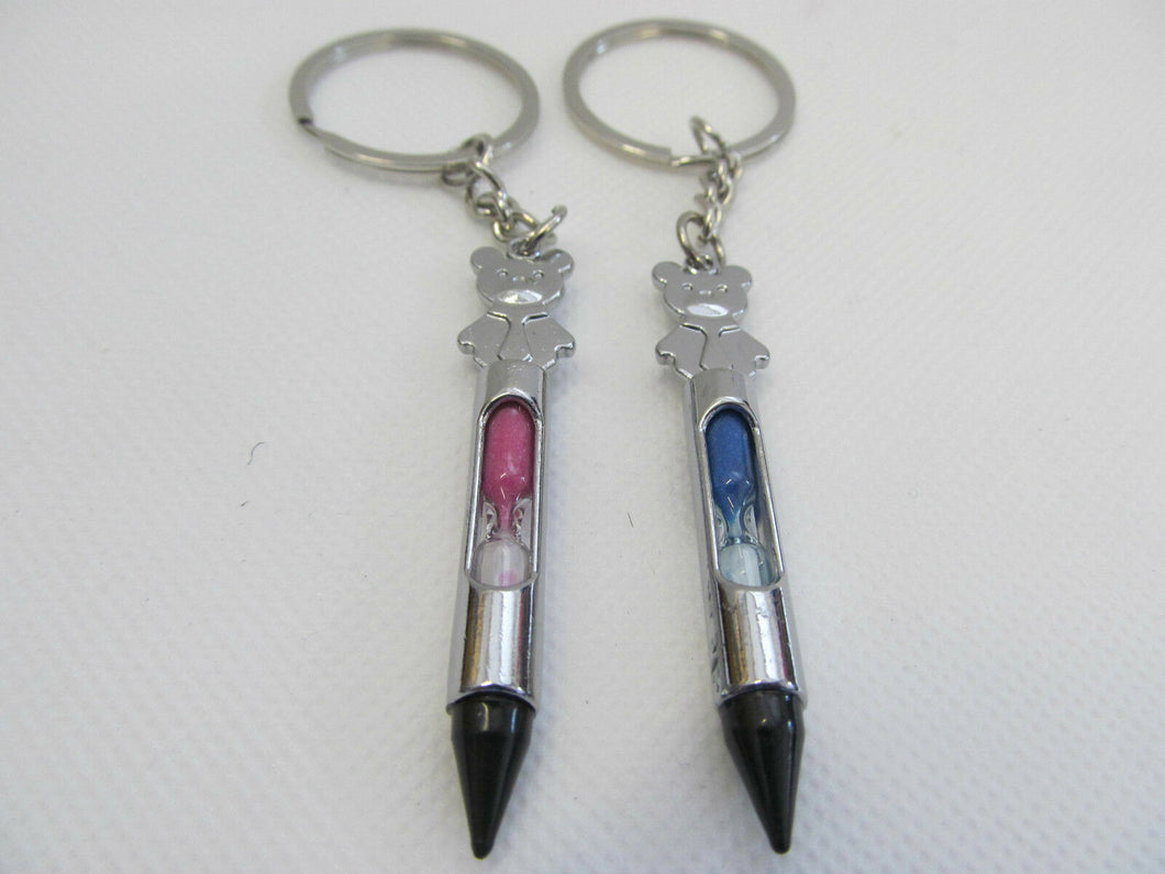 2 LOVERS PINK/BLUE SANDS OF TIME BULLETS WITH CUTE BEARS KEYRING GIFT UK SELLER
