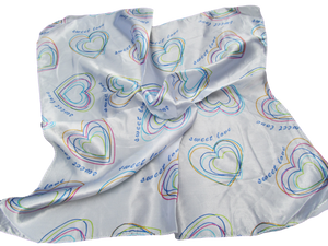 WHITE HEARTS LOVE DESIGN SILK SATIN FEEL LADIES SMALL NECK 50cm SQUARE SCARF UK