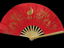 Load image into Gallery viewer, 1x LARGE WOOD YIN-YANG BURLESQUE CHINESE COTTON DECORATIVE FANCY DRESS HAND FAN
