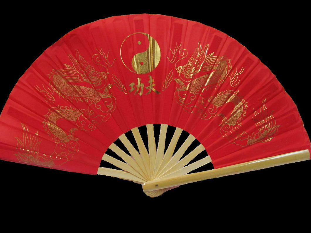 1x LARGE WOOD YIN-YANG BURLESQUE CHINESE COTTON DECORATIVE FANCY DRESS HAND FAN