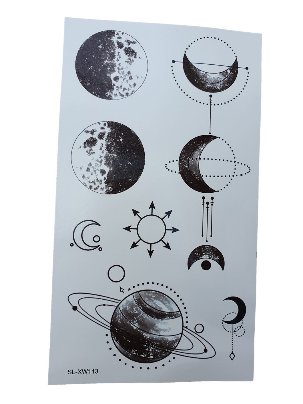One Sheet Realistic Black Planet Earth Saturn Moon Kids Adults Temporary Tattoos