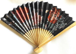 CHINESE JAPANESE GEISHA FANCY DRESS COSTUME BLACK PAPER WOOD DECORATIVE FAN 26cm