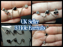 Load image into Gallery viewer, PAIR OF MULTI 3 EAR HOLE PUNK GOTH STYLE PIERCED EARRINGS SKULL ROSE HEART UK
