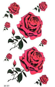 LADIES TEMPORARY TATTOOS RED ROSE FLORAL FLOWERS REALISTIC BODY ART WATERPROOF