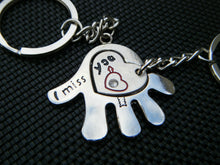 Load image into Gallery viewer, LOVERS I LOVE YOU SET OF 2 KEYRINGS JIGSAW MALE FEMALE HAND PALM HEART MISS YOU
