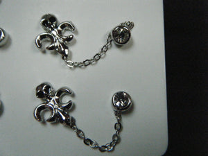 UNIQUE PAIR UNISEX MULTI 2 HOLE PUNK GOTH STYLE PIERCED EARRINGS SKULL DIAMONTE