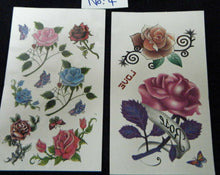 Load image into Gallery viewer, 2 x SHEETS GIRLS LADIES TEMPORARY TATTOOS COLOURFUL BLACK FLOWERS ROSES HEARTS
