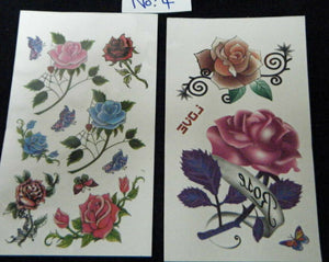 2 x SHEETS GIRLS LADIES TEMPORARY TATTOOS COLOURFUL BLACK FLOWERS ROSES HEARTS