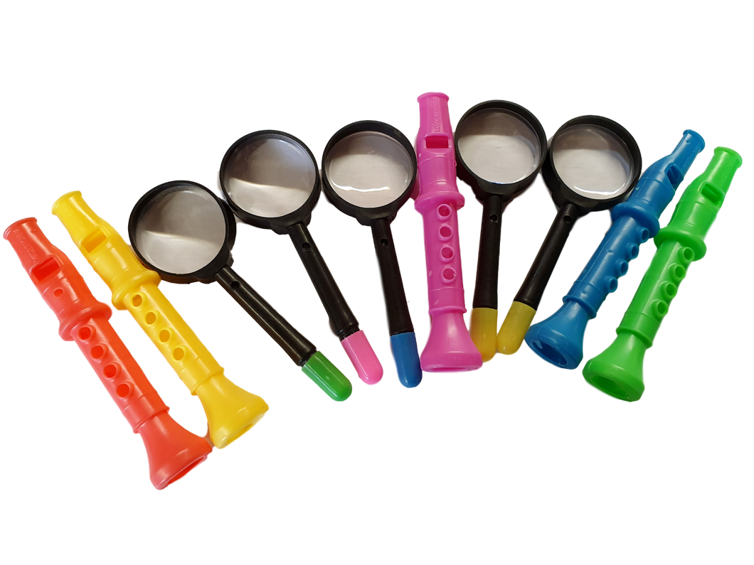 10x Pinata Party Bag Fillers Plastic Magnifying Glasses and Recorders Kids Toys