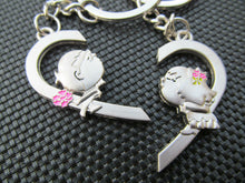 Load image into Gallery viewer, CUTE MALE &amp; FEMALE HEARTS KISSING LOVERS IN HEART KEYRINGS GIFT IDEA UK SELLER
