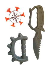 Load image into Gallery viewer, 2x Sets of Boys Kids Plastic Ninja weapons toys shuriken, nunchucks, sword sets
