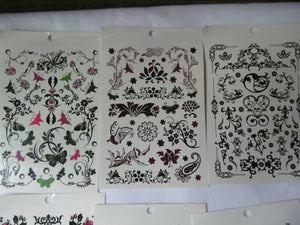 6x SHEETS GIRLS LADIES BLACK ARTY CELTIC TEMPORARY TATTOOS FLOWERS BUTTERFLIES