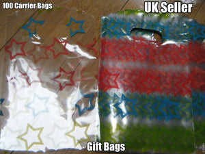100x CLEAR PLASTIC STARS MEDIUM GIFT PARTY CARRIER BAGS SHOPS SWEETS 19cmx15cm