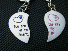 Load image into Gallery viewer, LOVERS COUPLES MALE &amp; FEMALE HEARTS LOVE YOU VALENTINE KEYRINGS GIFT IDEA UKSELL
