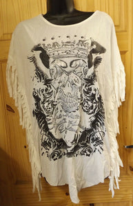 White Halloween Fringed Skull Ladies Poncho Oversized Top T-shirt Free UK P&P