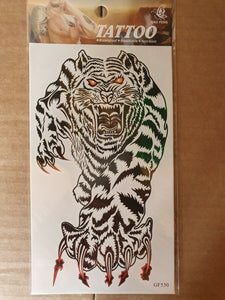 LARGE SHEET MEN'S TEMPORARY TATTOOS TIGERS BLACK SKETCH DESIGN UKSELLER FREE P&P