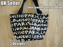 Load image into Gallery viewer, LADIES FOLD REUSE LUNCH SHOPPING TRAVEL LEOPARD GRAFFITI SPOTS HANDBAG 35cmx37cm
