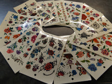 Load image into Gallery viewer, 2 x SHEETS GIRLS LADIES TEMPORARY TATTOOS COLOURFUL BLACK FLOWERS ROSES HEARTS
