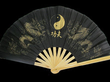 Load image into Gallery viewer, 1x LARGE WOOD YIN-YANG BURLESQUE CHINESE COTTON DECORATIVE FANCY DRESS HAND FAN
