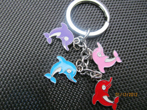 4 PIECE ANIMATED CUTE DOLPHIN ENAMEL KEYRING HANDBAG GIFT CHARM UK SELLER