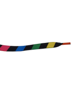 Load image into Gallery viewer, 1x PAIR FLAT BLACK RAINBOW NEON STRIPES PRINT SHOE SNEAKER TRAINER LACES 115cm
