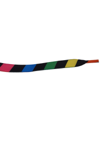1x PAIR FLAT BLACK RAINBOW NEON STRIPES PRINT SHOE SNEAKER TRAINER LACES 115cm