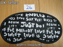 Load image into Gallery viewer, DESIGNER STYLE BLACK GRAFFITI SLEEPING EYE MASK COVER TRAVEL PATCH UK SELLER
