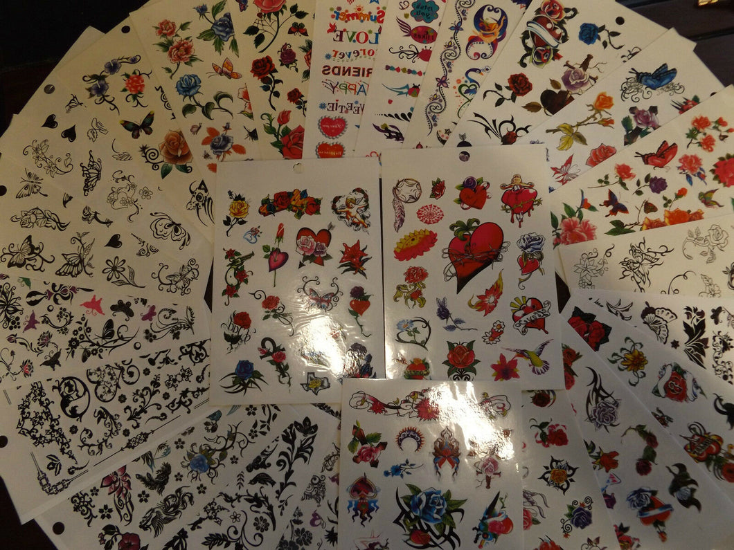 5 Sheets Girls Ladies Hearts Flowers Butterflies Celtic Bands Temporary Tattoos