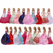 Load image into Gallery viewer, 3x DOLL&#39;S SIZED CLOTHING BALL GOWNS WEDDING DRESSES &amp; 3 PAIRS SHOES FREE UK P&amp;P

