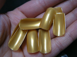 100x GOLD COLOUR BLING FALSE FAKE ACRYLIC FULL FRENCH NAILS TIPS ART MAKE UP