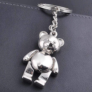 SOLID SILVER TONE/BLACK METAL MOVABLE JOINTED ARMS & LEGS BEAR KEYRING UK SELLER