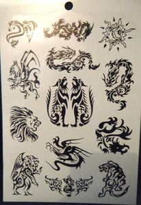 1x SHEET BLACK UNISEX ARTY CELTIC SUN TRIBAL BANDS 9 DESIGNS TEMPORARY TATTOOS