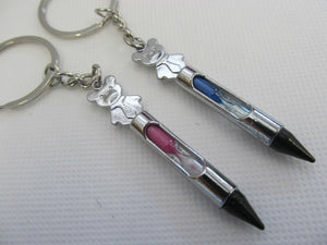 2 LOVERS PINK/BLUE SANDS OF TIME BULLETS WITH CUTE BEARS KEYRING GIFT UK SELLER