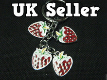 Load image into Gallery viewer, SUMMER RED STRAWBERRY FRUIT 4 PIECE ENAMEL KEYRING HANDBAG CHARM GIFT UK SELLER
