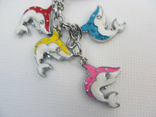 Load image into Gallery viewer, CUTE DIAMONTE MULTI COLOURED DOLPHINS FISH ENAMEL METAL KEYRING CHARM UK SELLER
