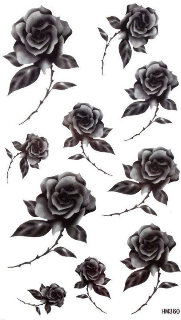 LADIES TEMPORARY TATTOOS BLACK ROSE FLORAL FLOWERS REALISTIC BODY ART WATERPROOF