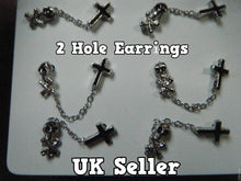 Load image into Gallery viewer, UNIQUE PAIR UNISEX MULTI 2 HOLE PUNK GOTH STYLE PIERCED EARRINGS SKULL &amp; CROSS
