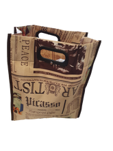 Load image into Gallery viewer, BROWN NEWSPAPER PRINT WATERPROOF SILKY CLOTH SHOPPER LADIES TOTE BAG UK DISPATCH
