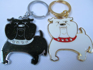 LARGE UNIQUE ANGRY BRITISH BULL DOG WITH DIAMONTE COLLAR KEYRING GIFT IDEA UK