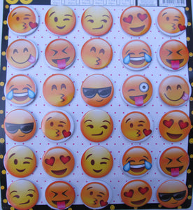 PACK OF 30 EMOJI SMILEY HAPPY FACE FASHION  BADGES 40mm GIFT PARTY BAG UK SELLER