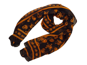 Ladies Cute Orange/Black Punk Pirate Skull & bone Chiffon style Scarf UK Seller