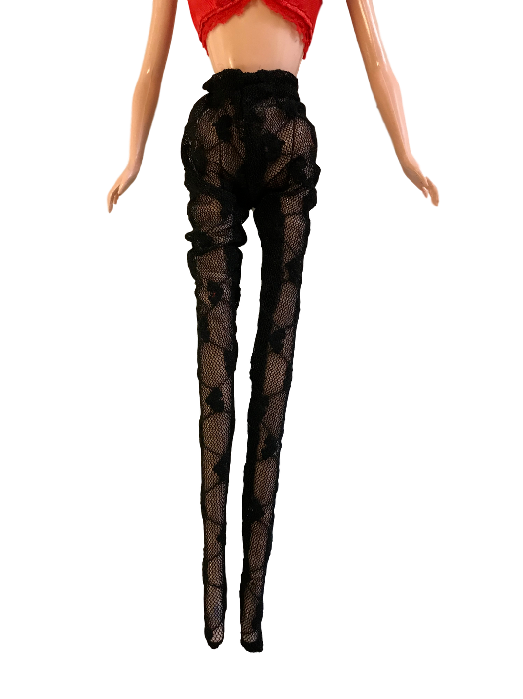 1x Doll sized black lace pattern tights (Doll not included) Made for 12