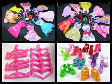 Load image into Gallery viewer, 15x DOLLS SIZED ITEMS CLOTHES 5x DRESSES 5x SHOES/BOOTS &amp; 5x HANGERS FREE UK P&amp;P
