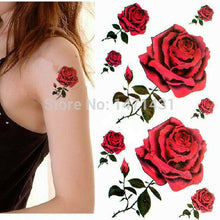Load image into Gallery viewer, LADIES TEMPORARY TATTOOS RED ROSE FLORAL FLOWERS REALISTIC BODY ART WATERPROOF
