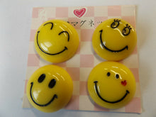 Load image into Gallery viewer, SET OF 4 BADGE STYLE NOVELTY SMILEY FACE FRIDGE MAGNETS 3cm GIFT IDEA UK SELLER
