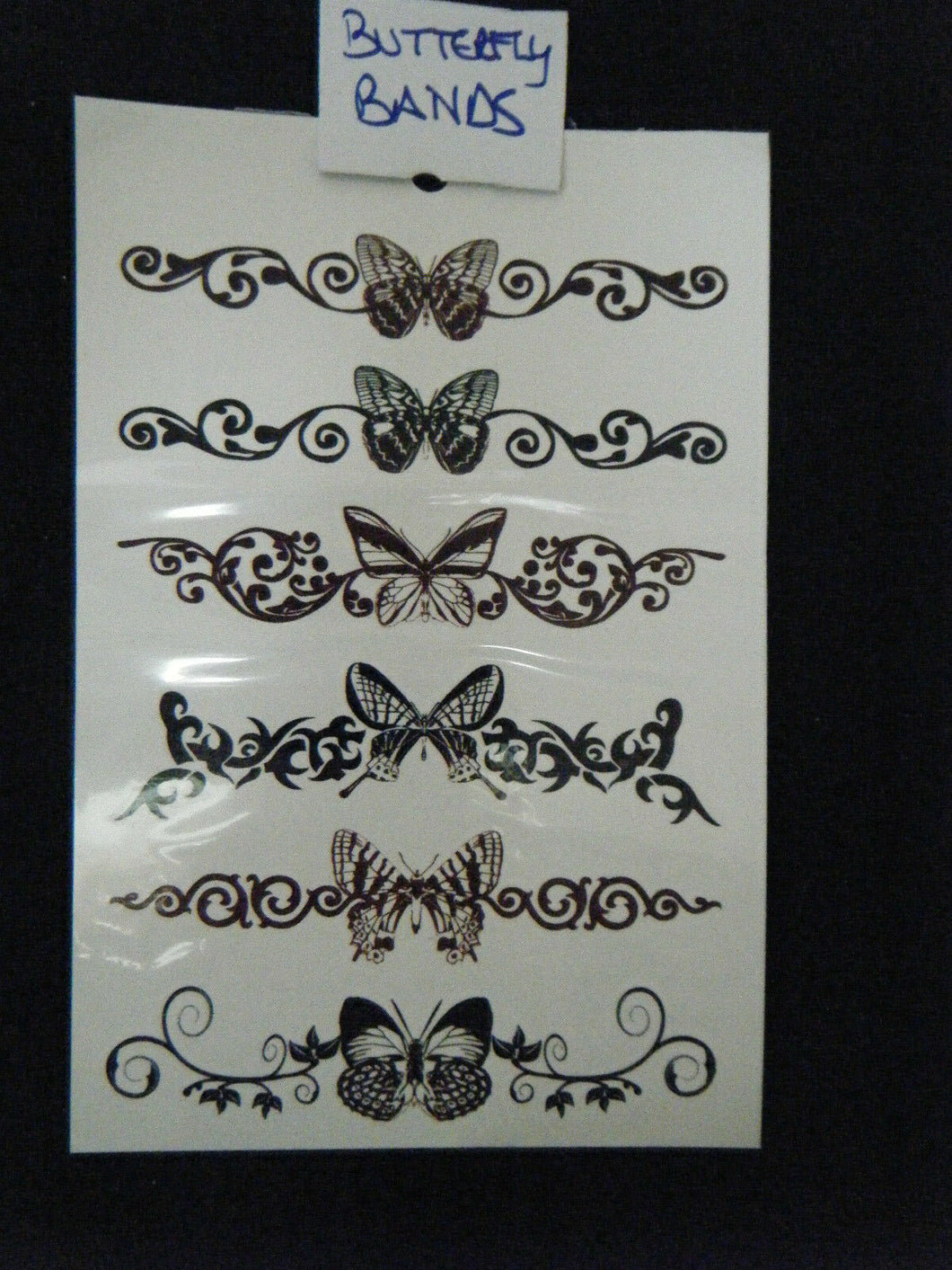 SHEET UNISEX GIRLS LADIES CELEBRITY TEMPORARY TATTOOS BLACK ARTY BUTTERFLY BANDS